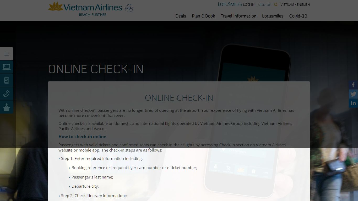 Web Check in - Check in Online | Vietnam Airlines